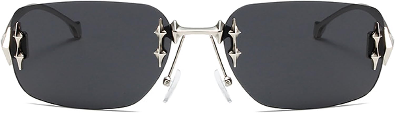 

Солнцезащитные очки Bullabulling без оправы, прямоугольные, в стиле Y2K, для женщин и мужчин, милые, маленькие, с прозрачными тонированными линзами, модные в стиле 2000-х, Black