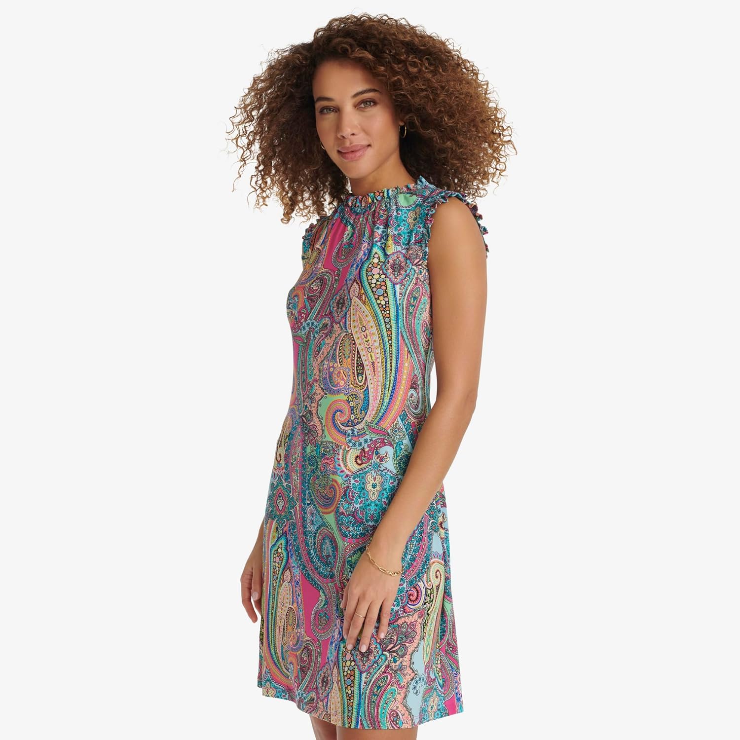 Женское трикотажное платье Tommy Hilfiger без рукавов с оборками на шее, Hot Pink Multi — фото 2