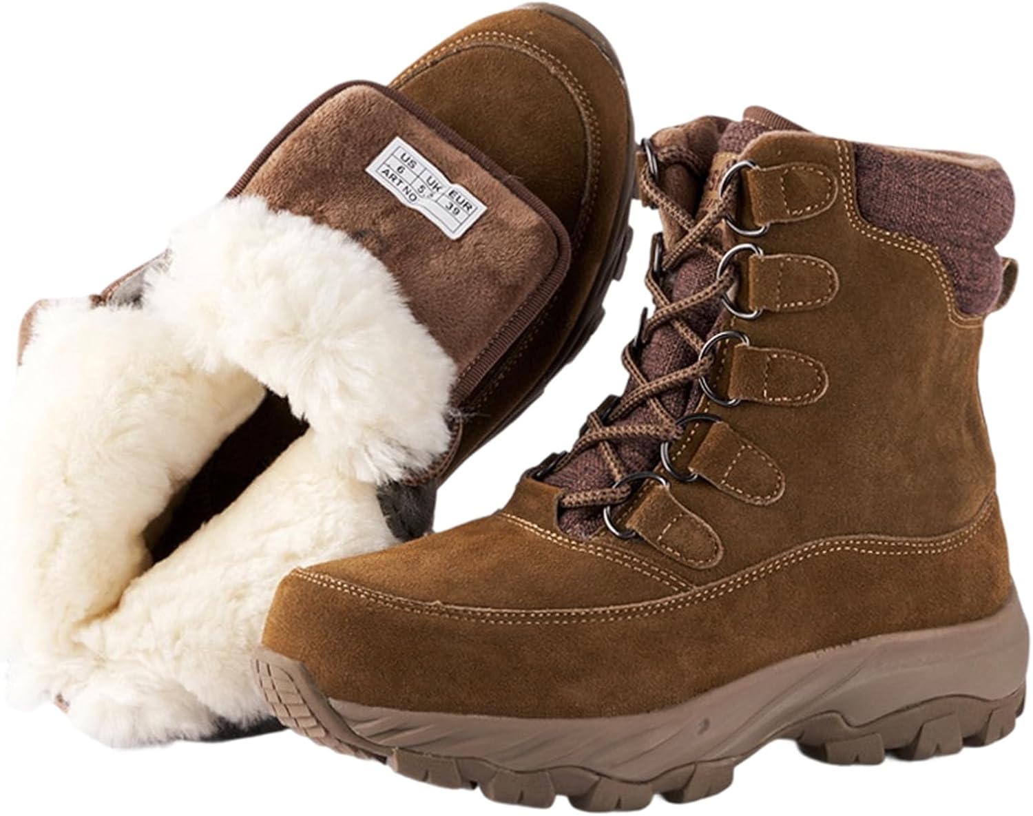 

Мужские зимние снежные ботинки с утеплителем из меха, на шнуровке, походные ботинки, противоскользящие, высокие ботинки для холодной погоды Generic, коричневый