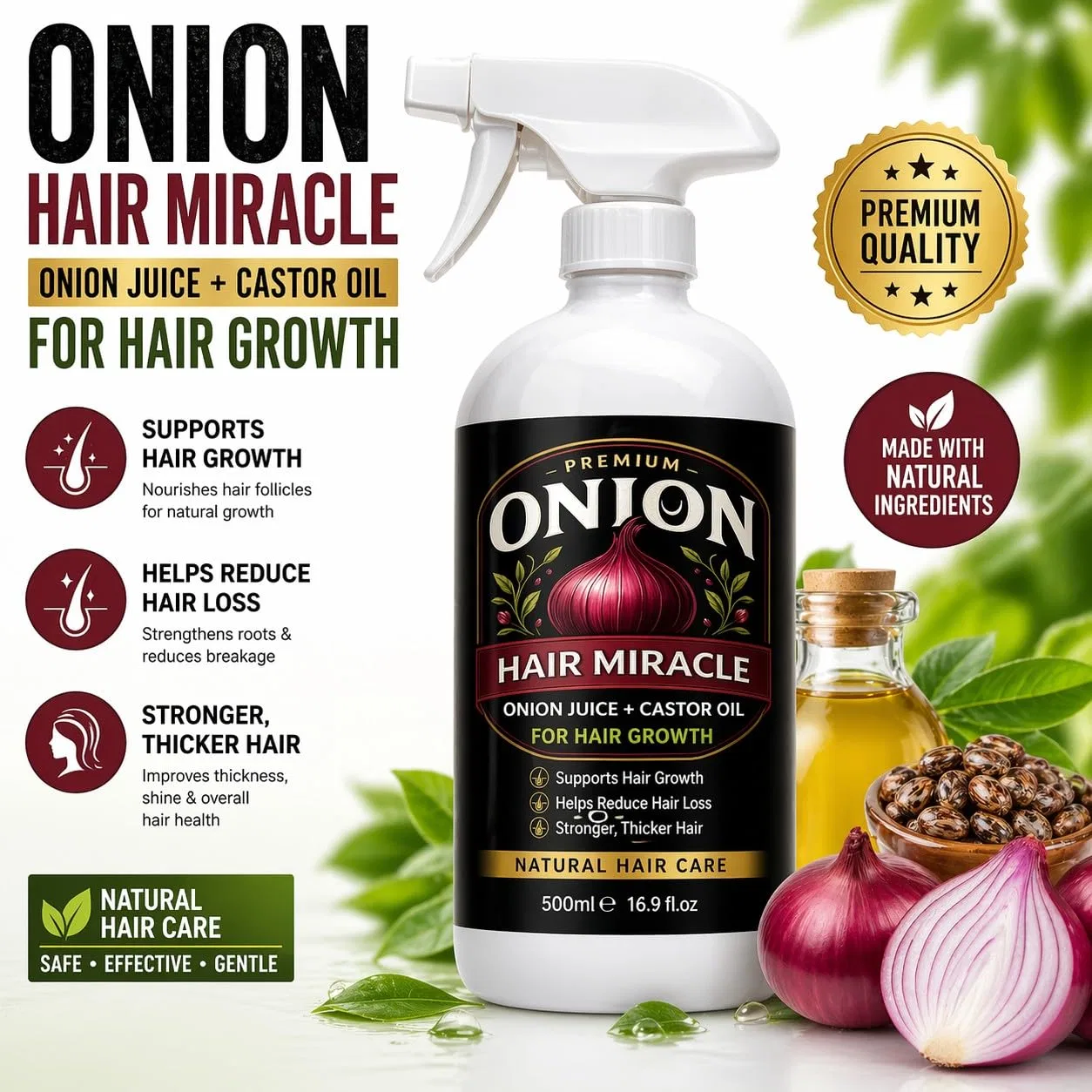 Сок лука и касторовое масло для роста волос, 500 мл Onion Hair Miracle — фото 3