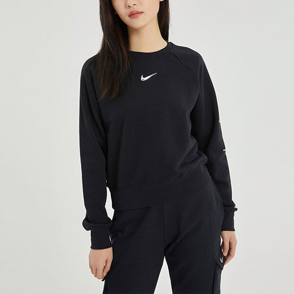 Свитера спортивная одежда swoosh французский терри экипаж толстовка Nike, черный — фото 3