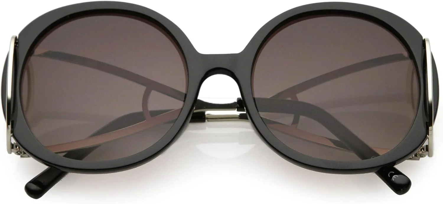 

zeroUV - Женские солнцезащитные очки с открытыми металлическими дужками, нейтральными цветными линзами, массивные круглые, 55 мм, Black Silver / Lavender