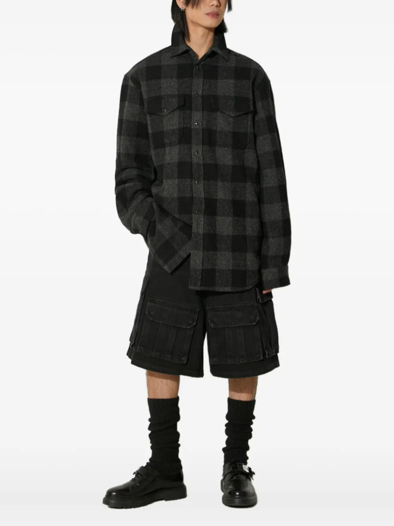 

Рубашка из шерсти в клетку VETEMENTS, черный