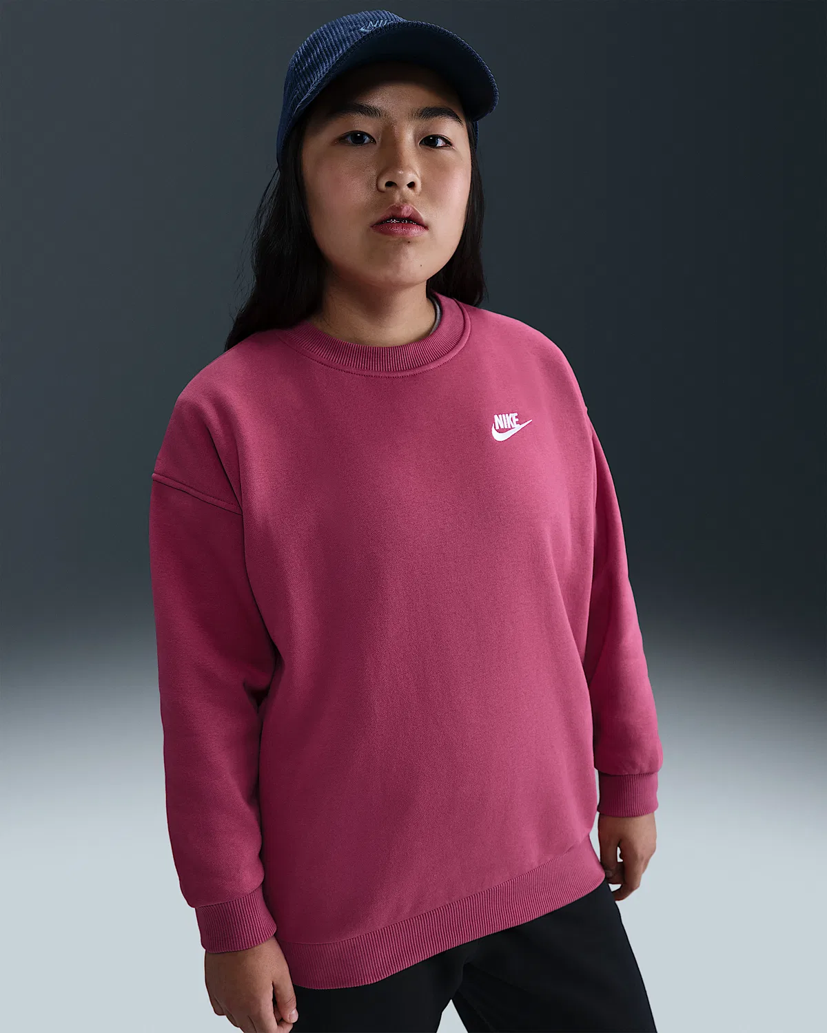 Детская увеличенная толстовка (большие размеры) Nike Sportswear Club Fleece, Sweet Beet/Sweet Beet/White