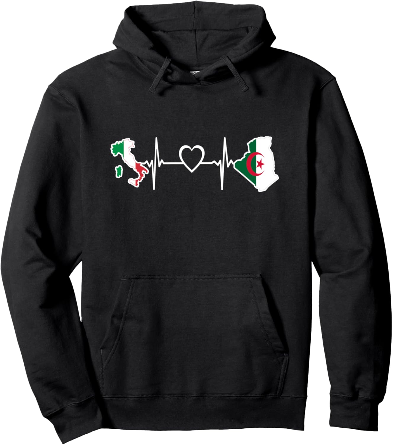 

Флаг Алжира и Италии - Толстовка с надписью «Сердцебиение» (Algeria Italy Heartbeat Hoodie) Vintage Algerian Retro Style Store, черный