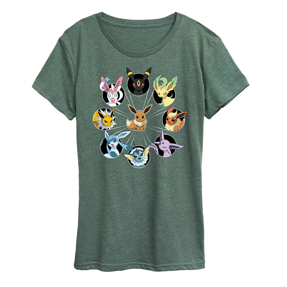 

Женская футболка с рисунком Pokemon Eevee Evolution Licensed Character, цвет Heather Green