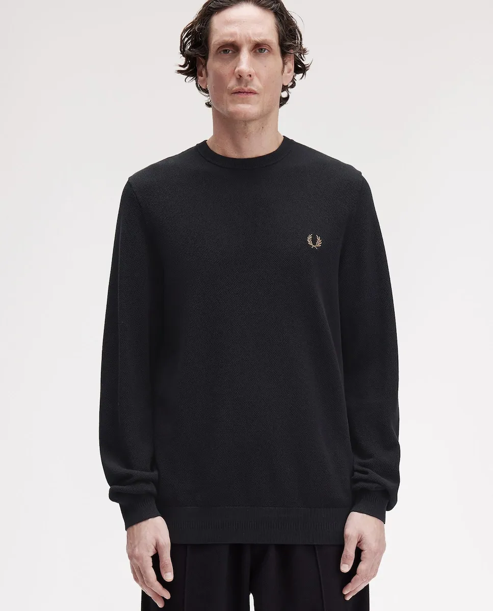

Мужской однотонный джемпер с круглым вырезом Fred Perry, черный