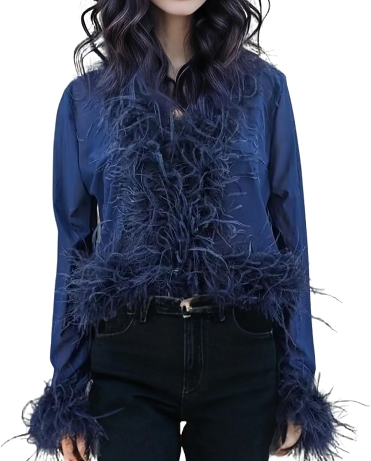 

LVCOMEFF топ-кроп с отделкой из страусиных перьев, сетчатый, черный