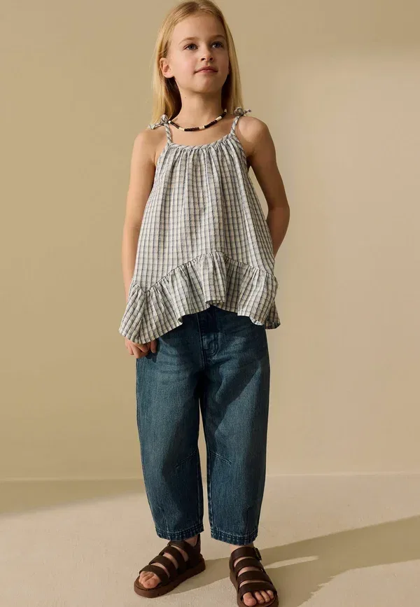 Топ Regular fit, Next, модель Strappy Dippy Hem Blouse, голубая клетка — фото 4