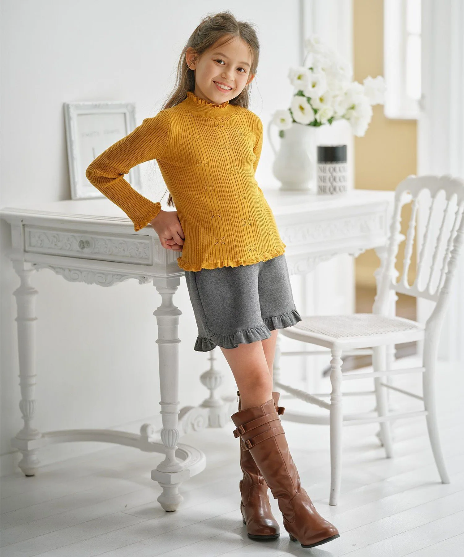 Свитер [110-140 см] Вязание в рубчик Kids Suite, Marigold type [040] — фото 2
