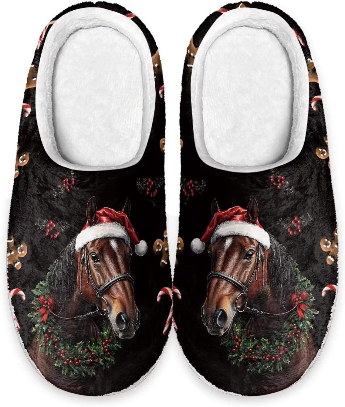 

Мужские и женские нескользящие тапочки, теплые мягкие уютные тапочки из фланели, домашняя обувь для спальни и улицы, размеры 2-12 Zcfygdx, Realistic Christmas Horse Print