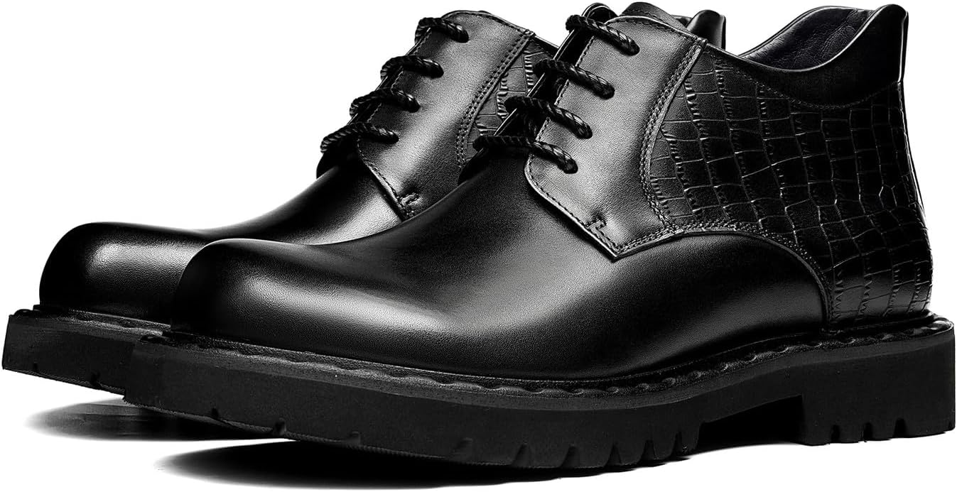 

Мужские туфли-ботинки Santimon на шнуровке - полированная кожа, чукка с тиснением под крокодила и прочной резиновой подошвой для делового повседневного ношения, выпускного, свадьбы или вечеринки, черный