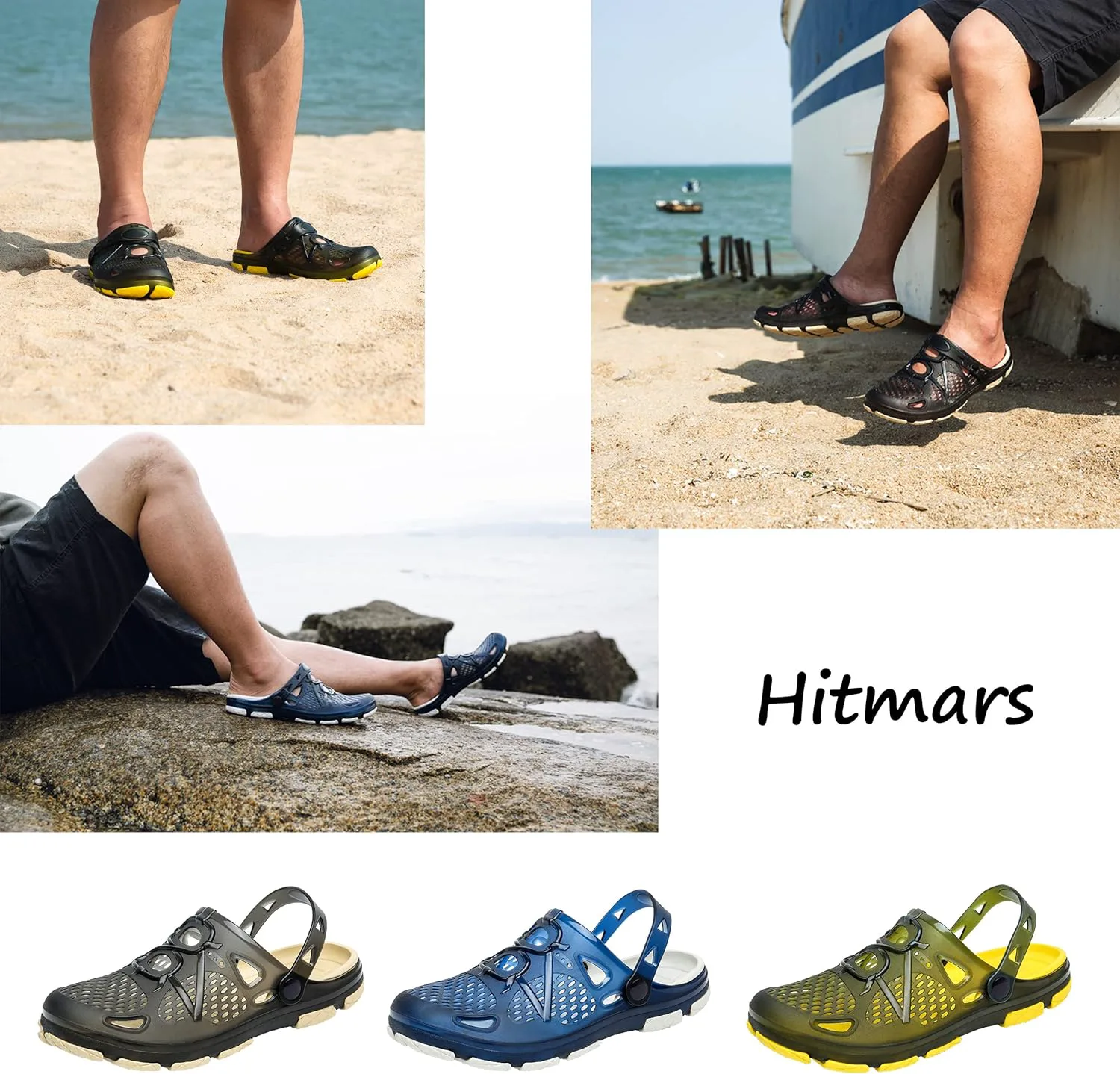 

Мужские сабо Hitmars, легкие садовые туфли, дышащие сабо, пляжные шлепанцы, слипоны, мюли для бассейна, пляжа и двора для мужчин, черные, синие, желтые, размеры US 7-13, черный