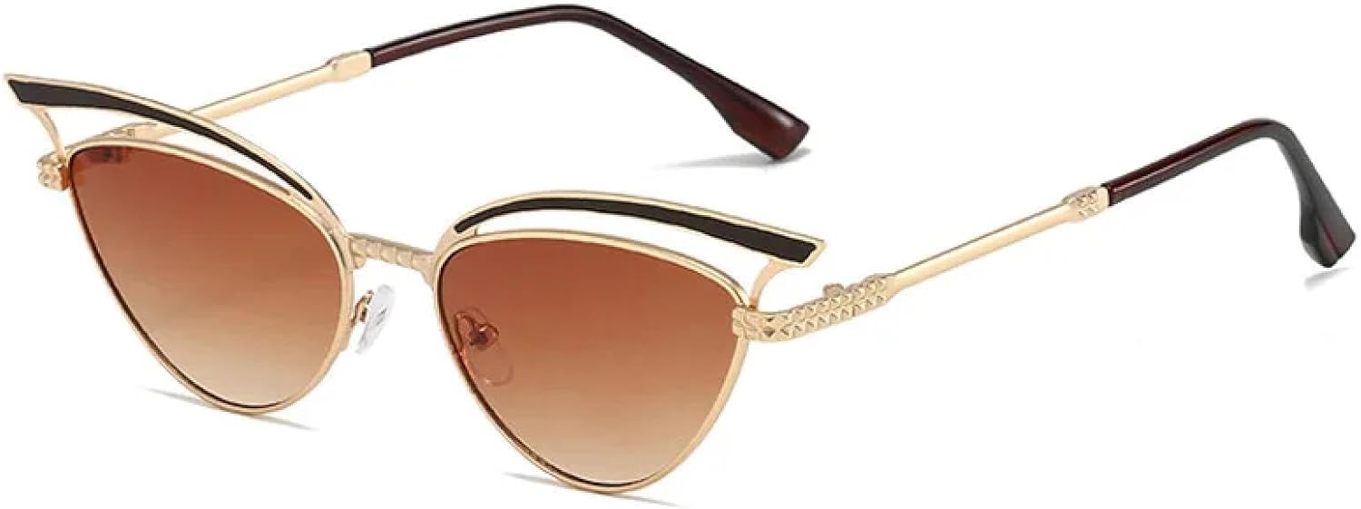 

Винтажные солнцезащитные очки «кошачий глаз» для женщин, модный стиль, полая металлическая оправа, ретро-очки для активного отдыха, защита от УФ-излучения UV400 VVTWSSW, Gold-brown