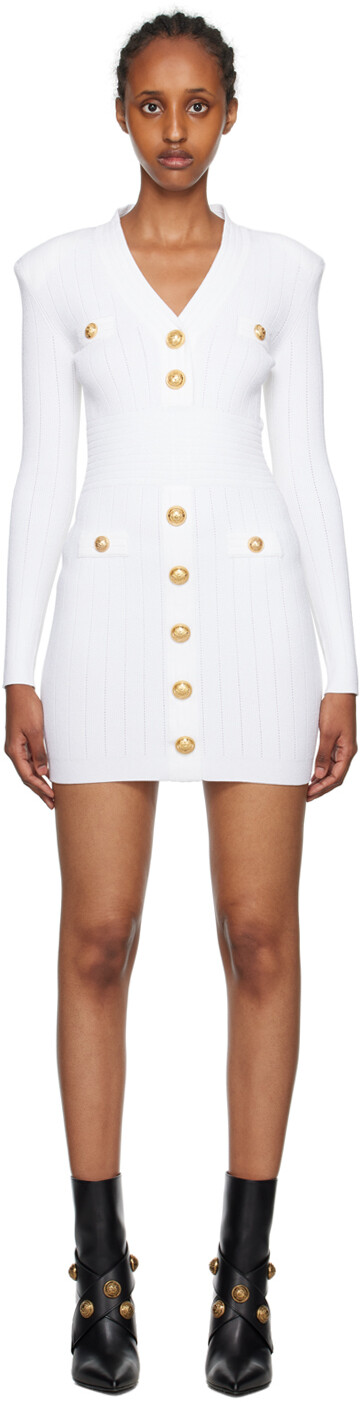 

Белое мини-платье с пуговицами Balmain