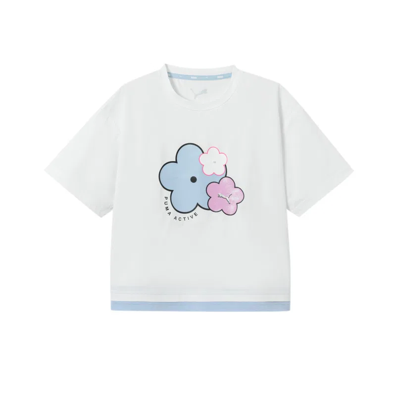 Детская футболка с круглым вырезом Quick Dry из тонкой ткани PUMA, White Blue Tone 00318