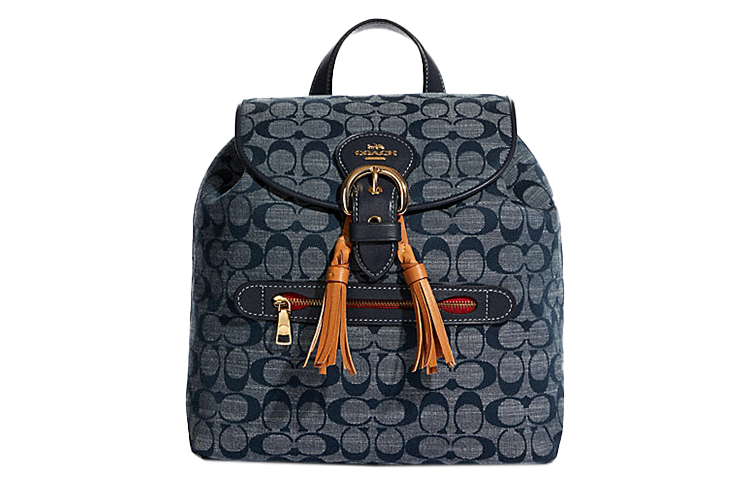 

COACH Кожаный рюкзак холщовый средний женский джинсовый синий
