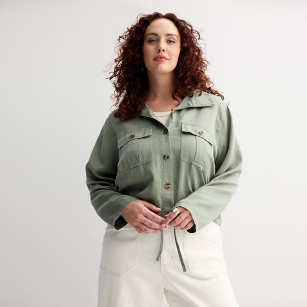 

Летняя укороченная куртка на пуговицах больших размеров Sonoma Goods For Life, цвет madri green