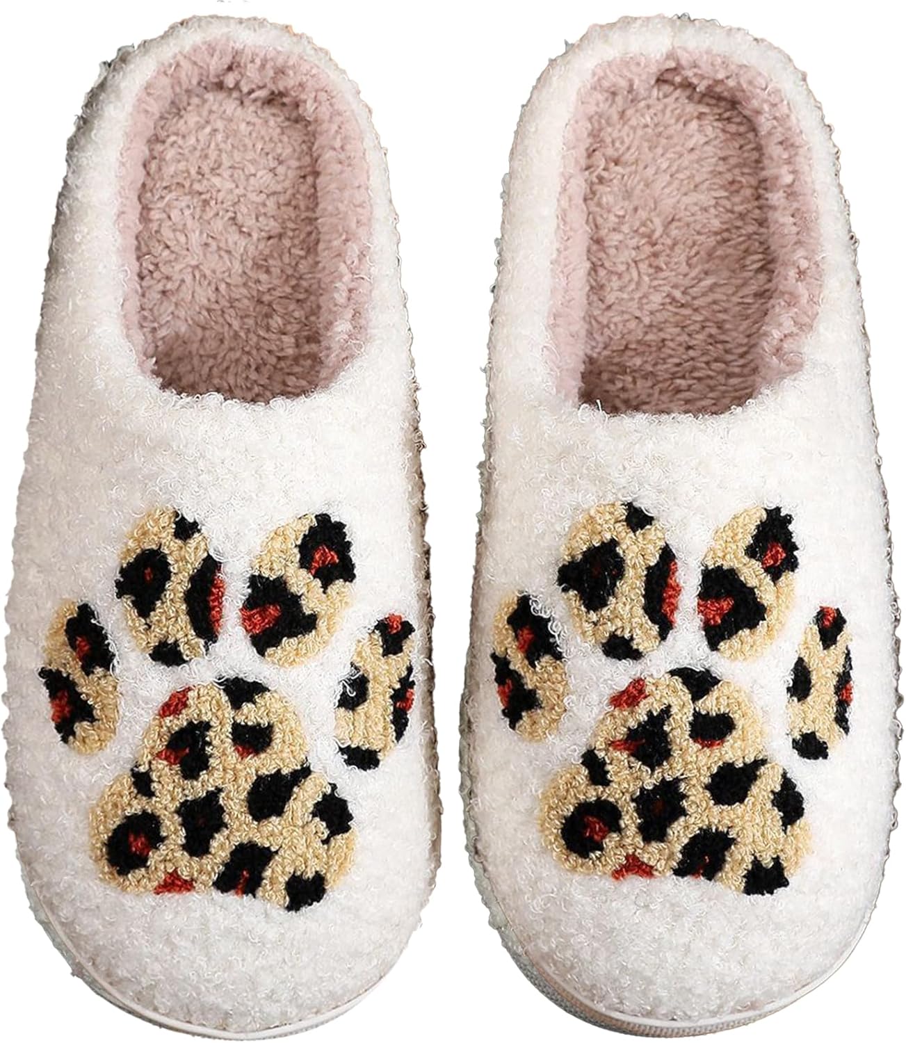 

Домашние тапочки на Хэллоуин и Рождество в клетку для женщин и мужчин, мягкие уютные тапочки для дома, с флисовой подкладкой, теплые и пушистые, противоскользящие, зимние, удобные и мягкие, с шерстяной подкладкой Afellicy, Leopard Paw