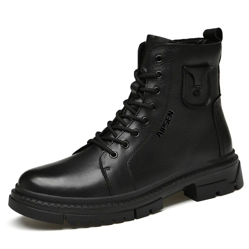 AIPSEN Ботинки мужские черные Top Grain Cow Leather Crew Combat — фото 4