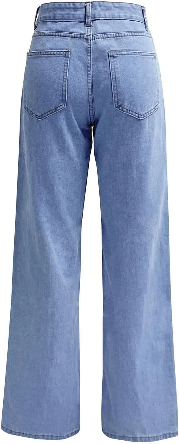 Джинсы для женщин Stretchy Baggy Casual High Waist Straight Leg с карманами — фото 4