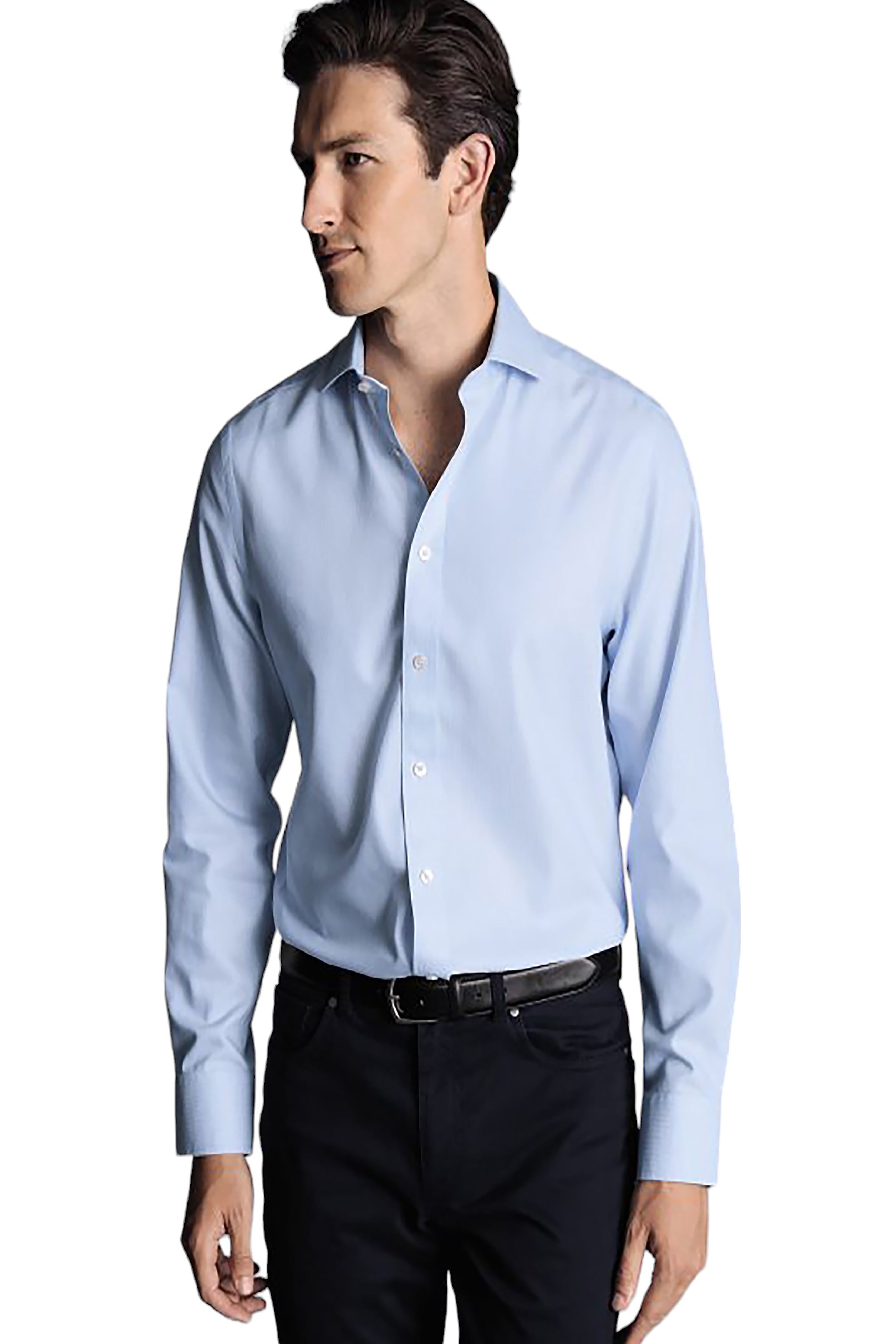 

Charles Tyrwhitt Мужская рубашка Non-Iron Clifton Weave Cutaway Slim Fit с двойными манжетами, светло-голубой