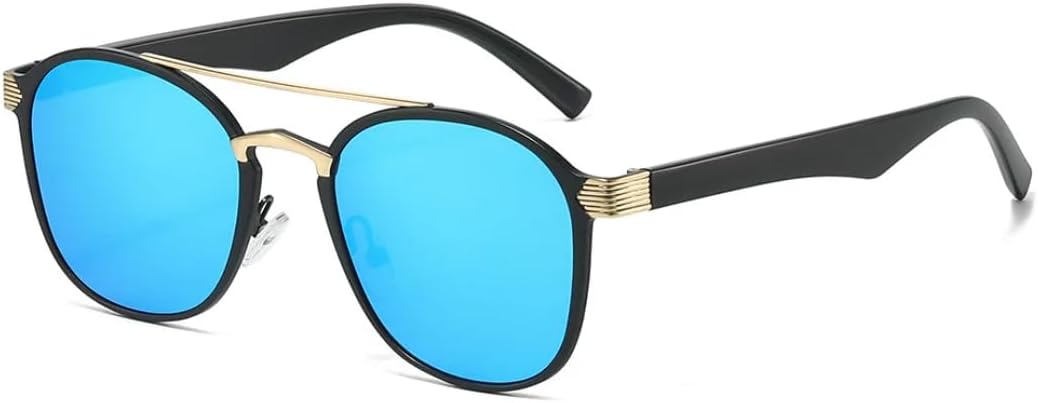 

Модные солнцезащитные очки с двойной перемычкой, квадратной формы, для мужчин, класса люкс, ретро, ​​для женщин, с градиентным зеркальным покрытием, защита от УФ-излучения UV400 TVTBBVV, Black Blue