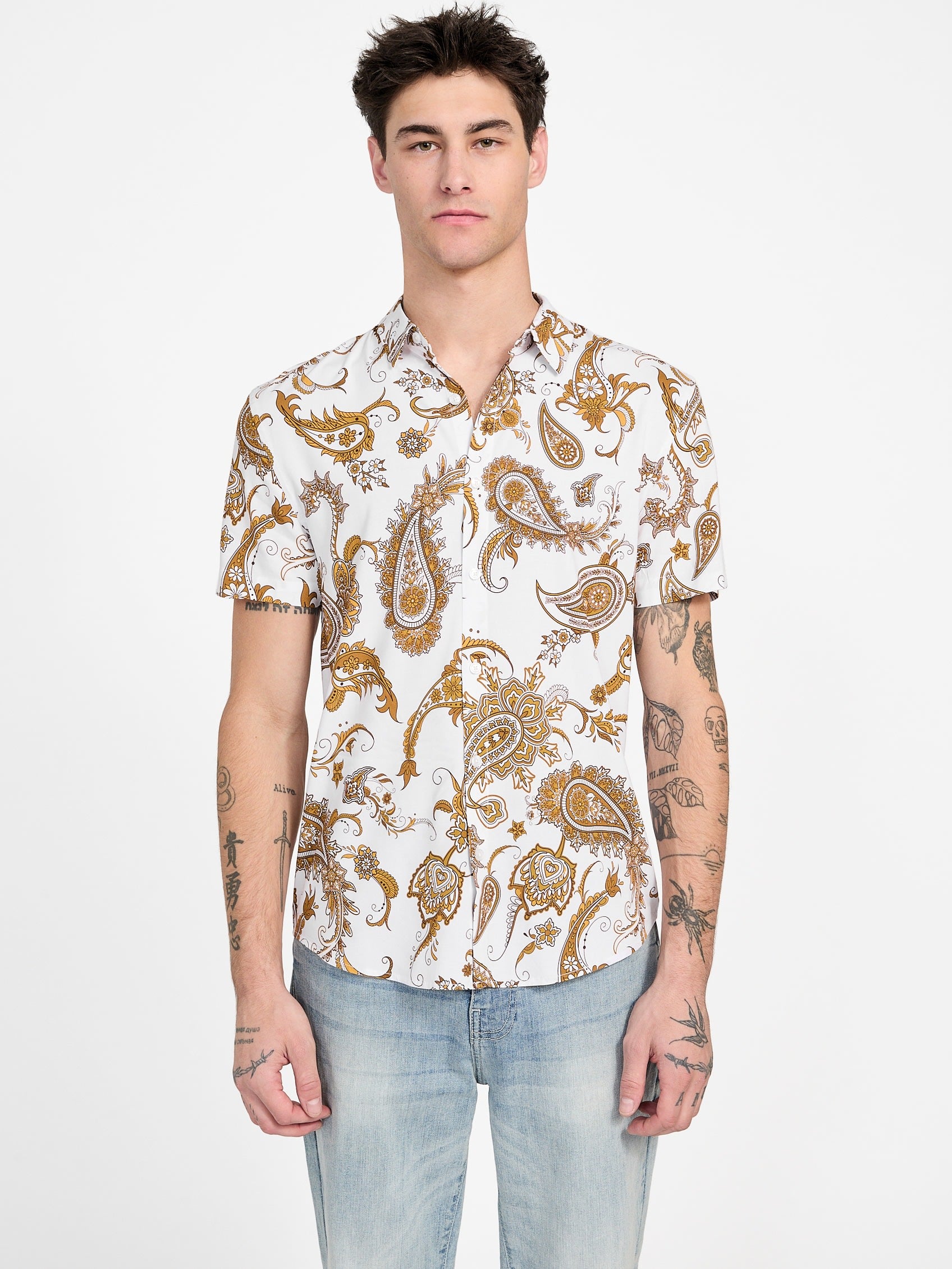 

Рубашка с коротким рукавом Theo Paisley Guess Factory, цвет pure white