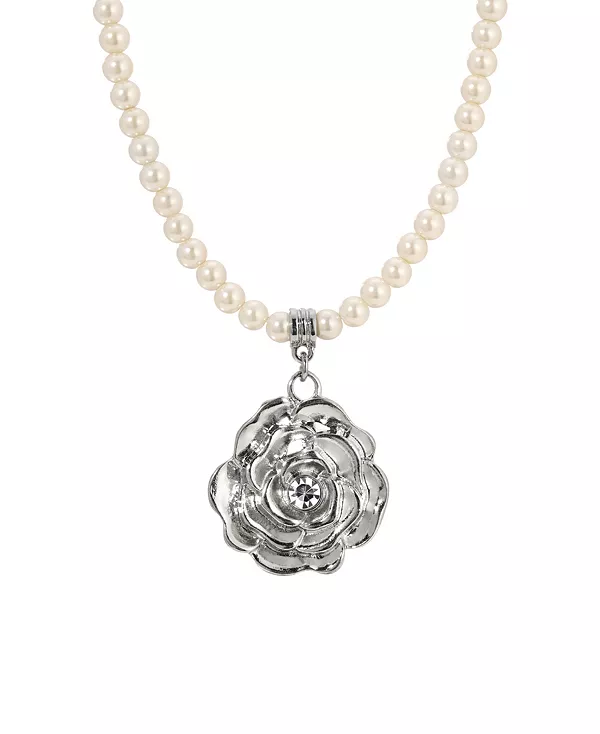 

Ожерелье с подвеской в виде цветка из искусственного жемчуга 2028, white
