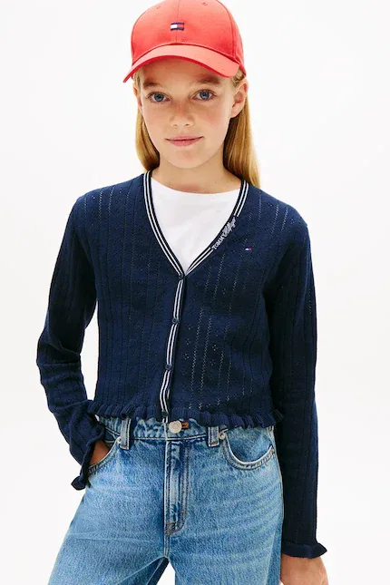Кардиган детский с ажурным узором Tommy Hilfiger, синий