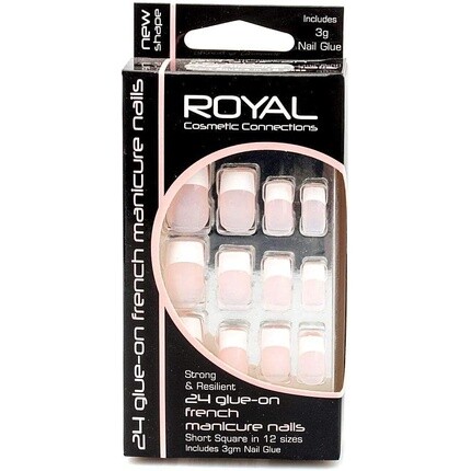 

24 клеевых французских маникюра на короткие квадратные ногти Royal