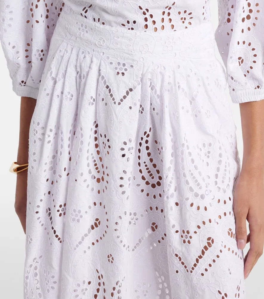 Юбка миди Broderie Anglaise из смесового хлопка Etro, белый — фото 4