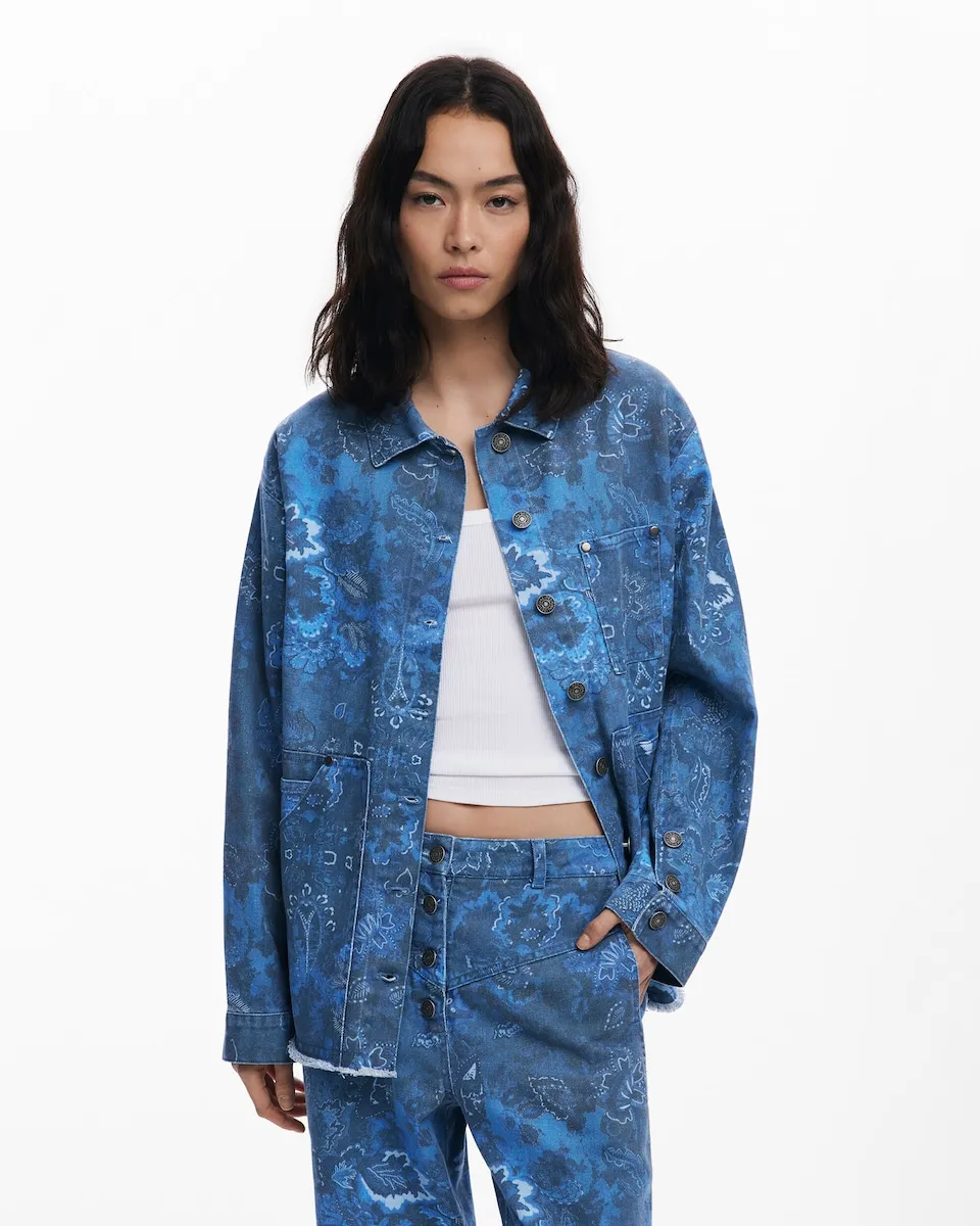 

Женская байкерская куртка с потертым принтом пейсли Desigual, синий