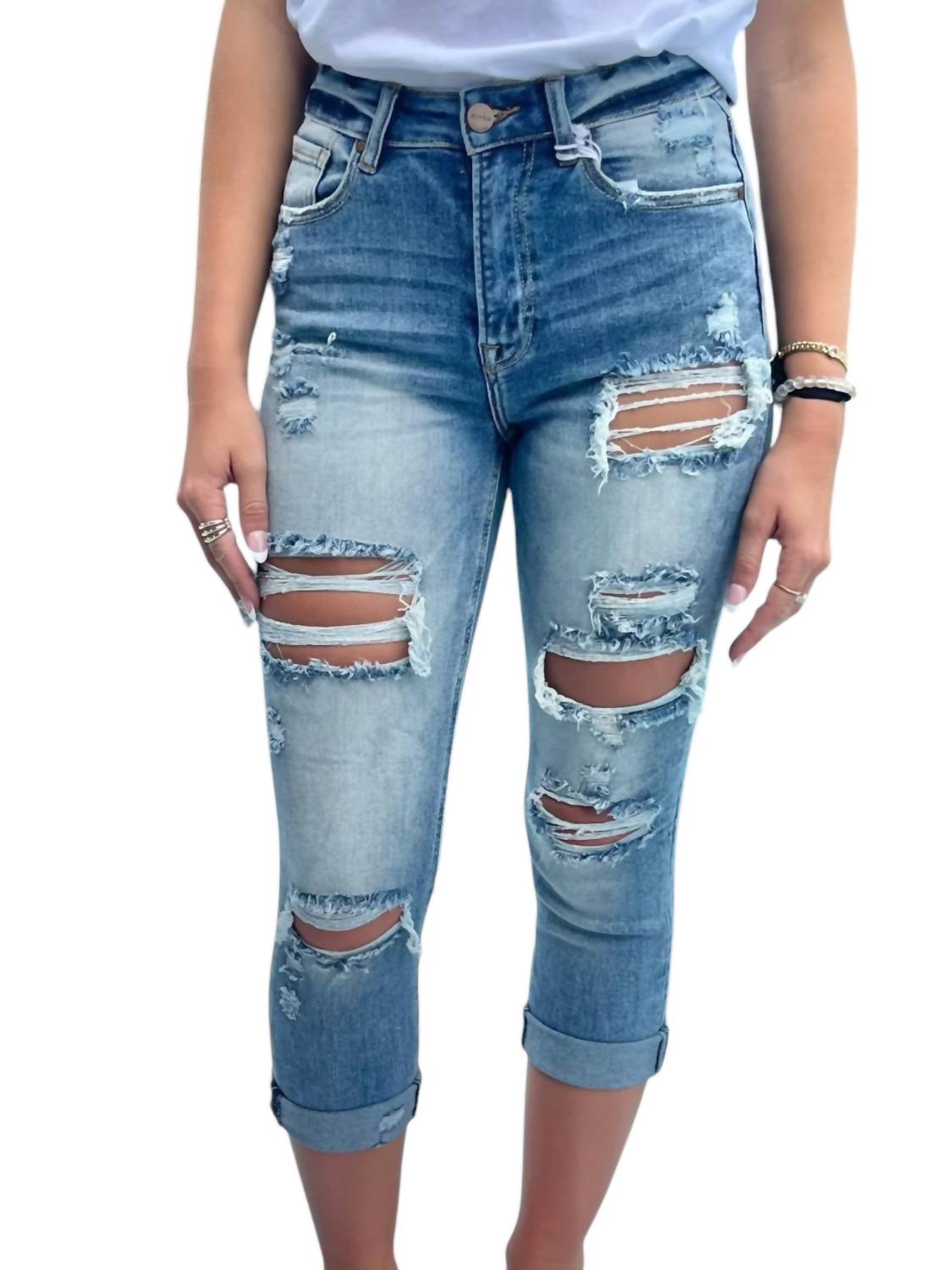 

Джинсы-капри Calculated Risk синего цвета RISEN