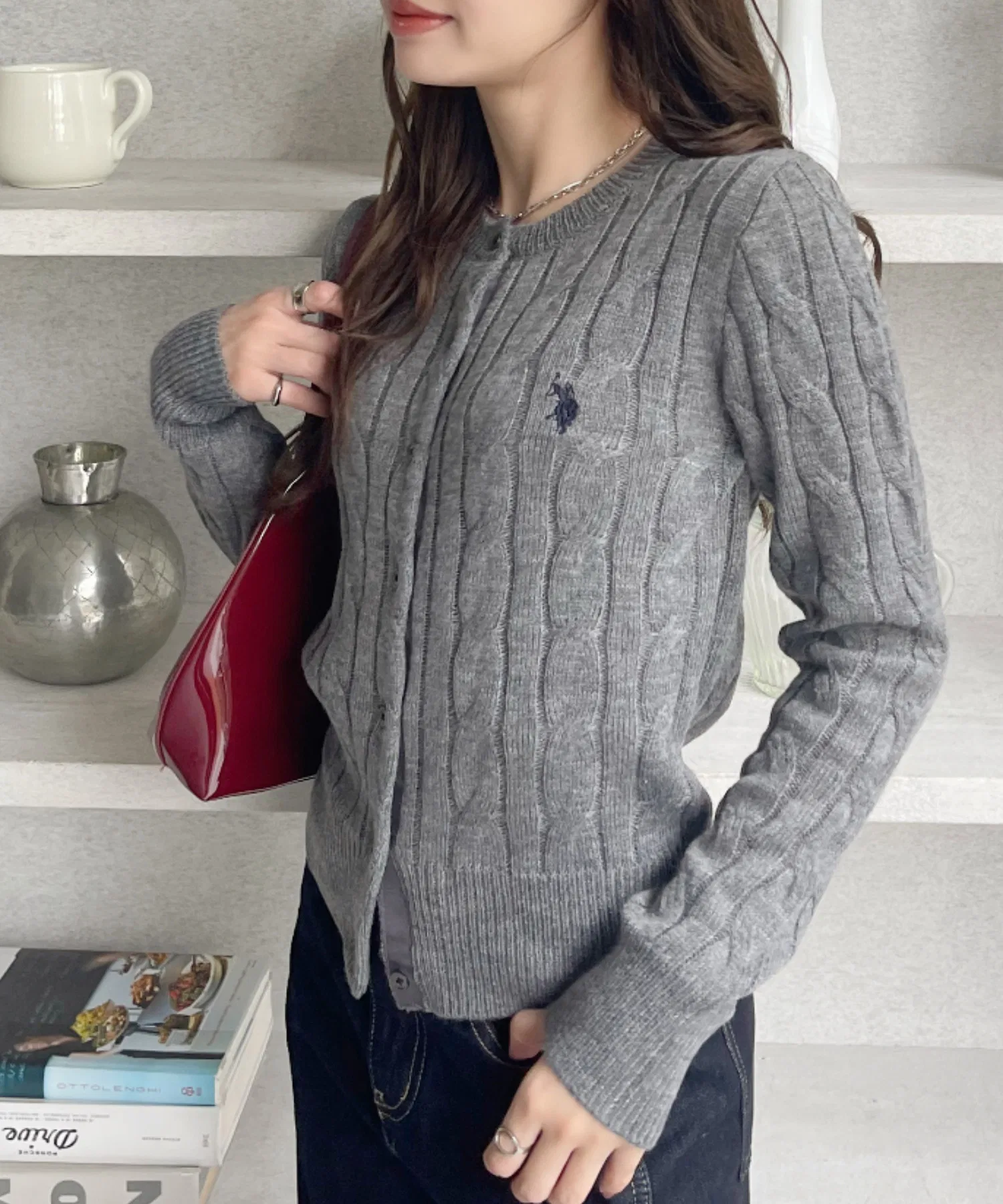 [US POLO ASSN. Ada. Эксклюзив/US Polo Assn.] Кардиган крупной вязки — фото 4