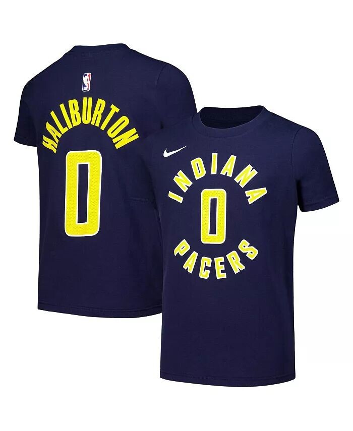 

Футболка с именем и номером для больших мальчиков и девочек Tyrese Haliburton Navy Indiana Pacers Icon Edition Nike