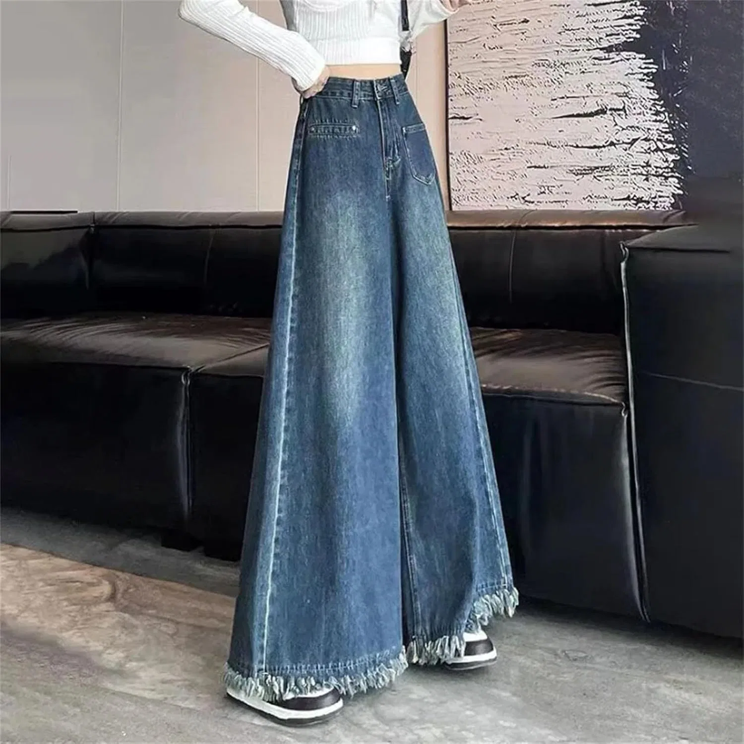 Джинсы с завышенной талией, широкие, Vintage, Dark Blue — фото 4