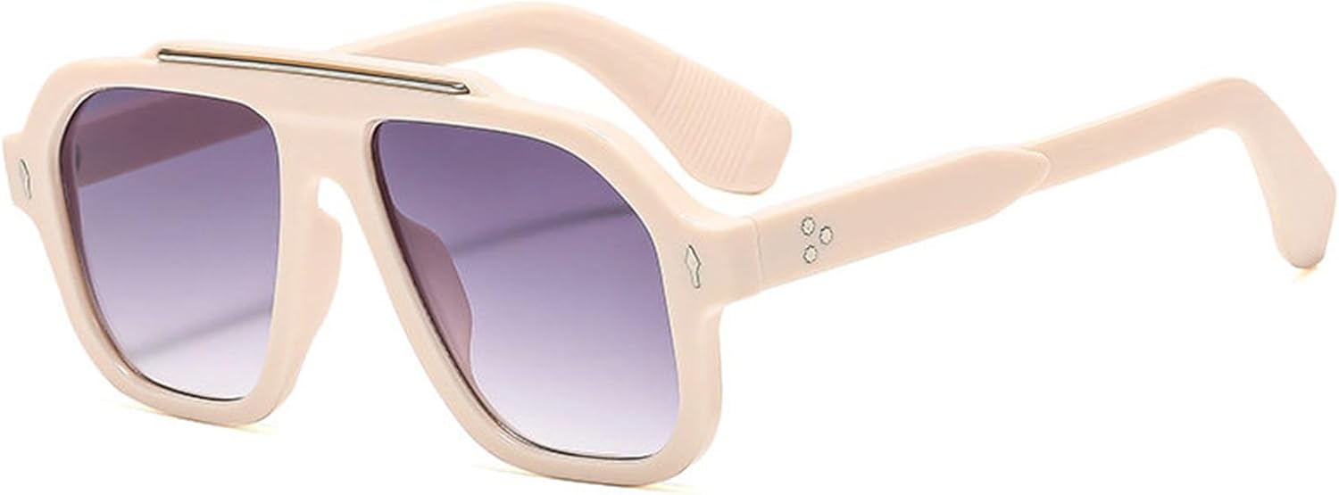 

Солнцезащитные очки COTIA Fashion Pilot для женщин, защита от УФ-излучения UV400, ретро-стиль, заклепки; солнцезащитные очки для мужчин с градиентным переходом цвета, квадратная форма, синий и желтый цвета, Beige