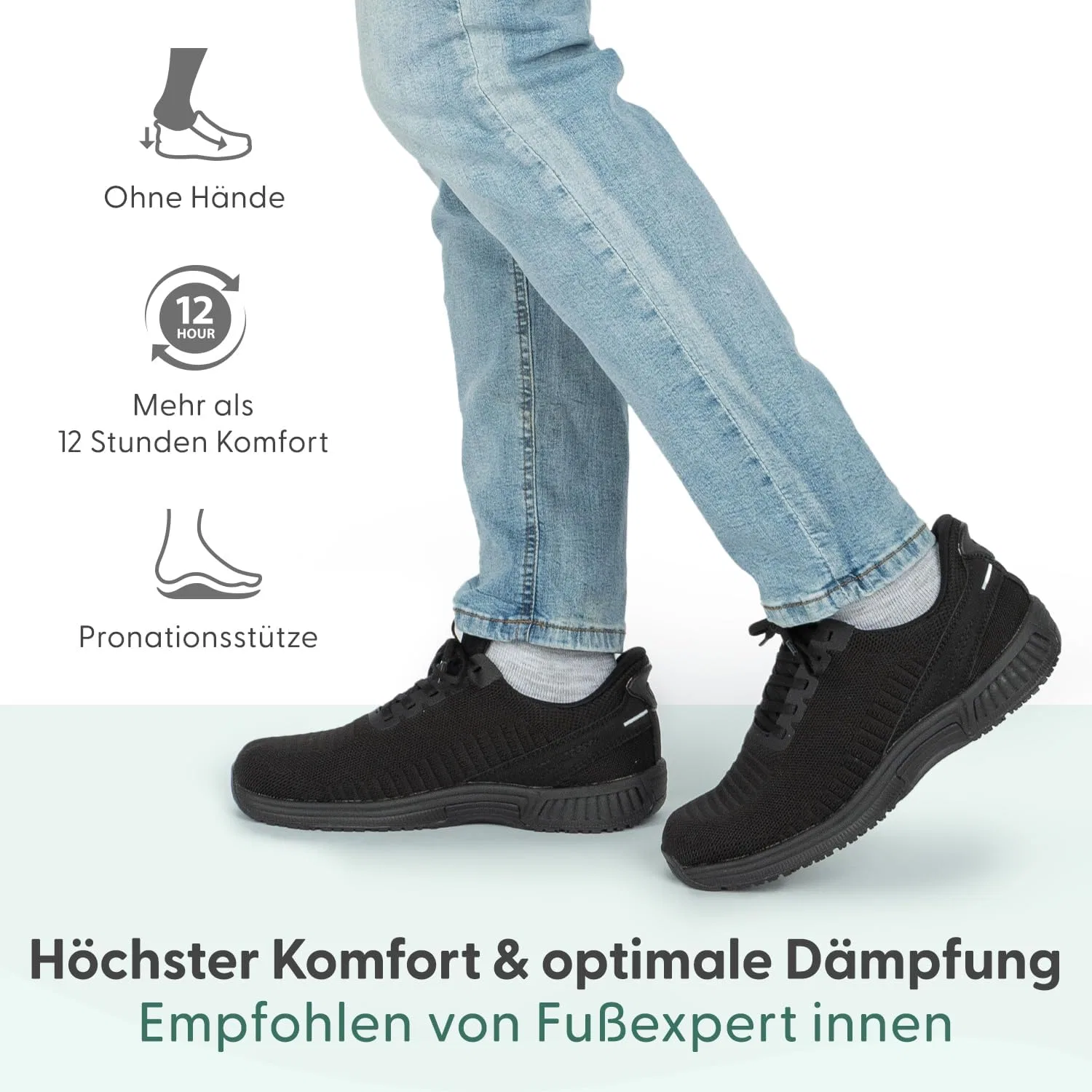 Мужские ортопедические кроссовки Orthofeet Yari Slip-in с возможностью снятия повязок без помощи рук, Complete Black — фото 2