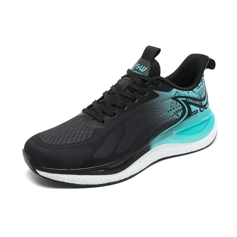 

JSWEI Амортизирующие нескользящие износостойкие низкие кроссовки для мужчин для бега на длинные дистанции черно-бирюзовые, рекомендуем взять на размер больше