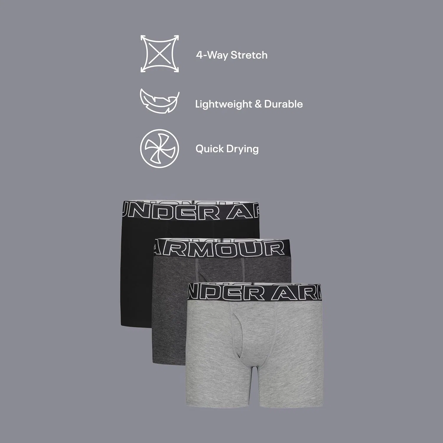 Трусы-боксеры Under Armour Charged Stretch для мальчиков, легкие и гладкие, эластичные — фото 3