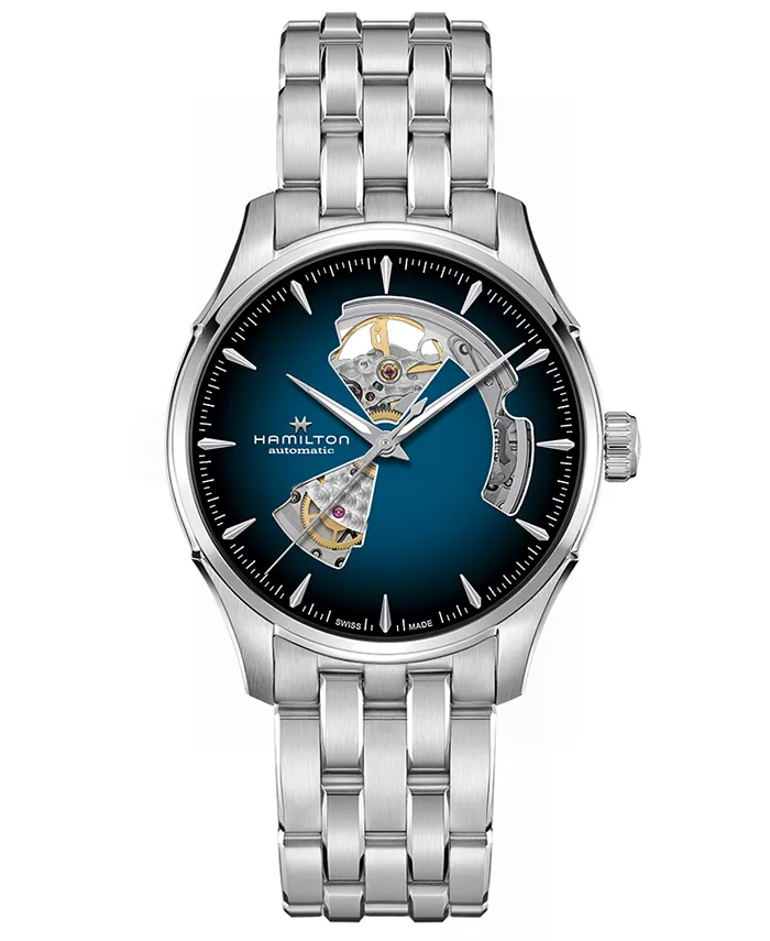 

Мужские автоматические часы Jazzmaster Open Heart с голубым дымчатым циферблатом на стальном браслете, 40 мм Hamilton