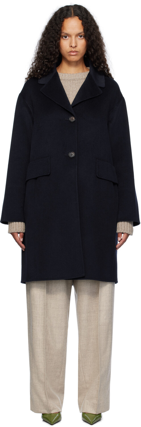 

Синее однобортное пальто миди Max Mara