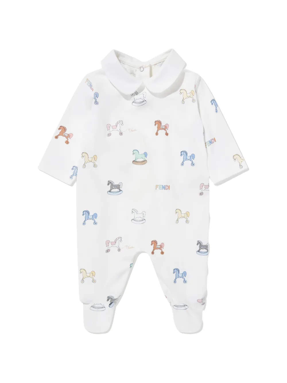 Комплект: боди с принтом "качалка-лошадка" Fendi Kids, белый — фото 3