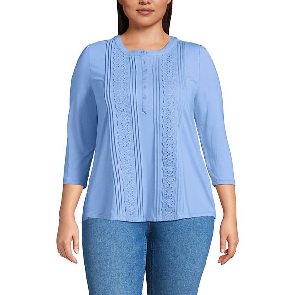 

Топ с 3/4 рукавом и декоративными пуговицами спереди Plus size Lands' End, Clear Blue Sky