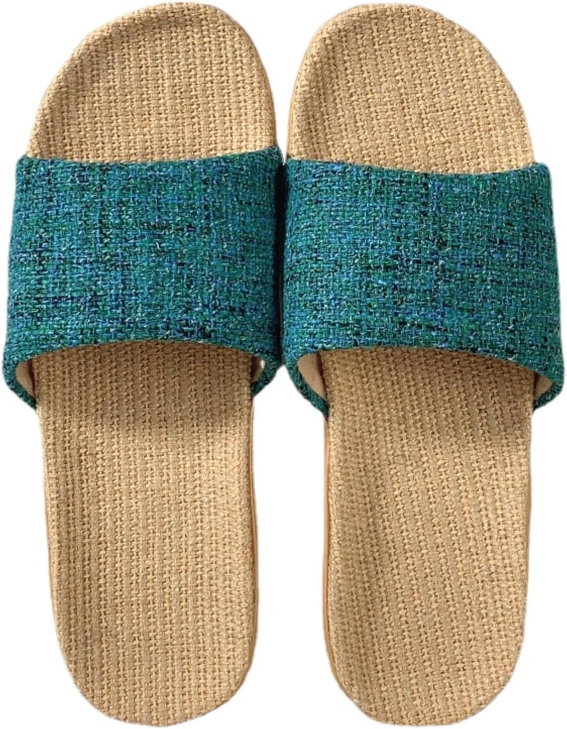 

Льняные тапочки для женщин и мужчин, летние домашние тапочки, мягкая подошва, противоскользящие и износостойкие, тапочки с открытым носком, дышащие домашние туфли Iwhgrmp, бирюзовый