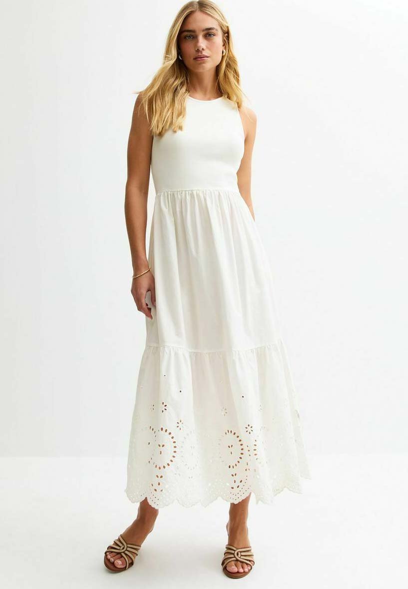 

Повседневное платье RACERBACK BRODERIE ANGLAISE EMBROIDERED MIDI New Look, белый