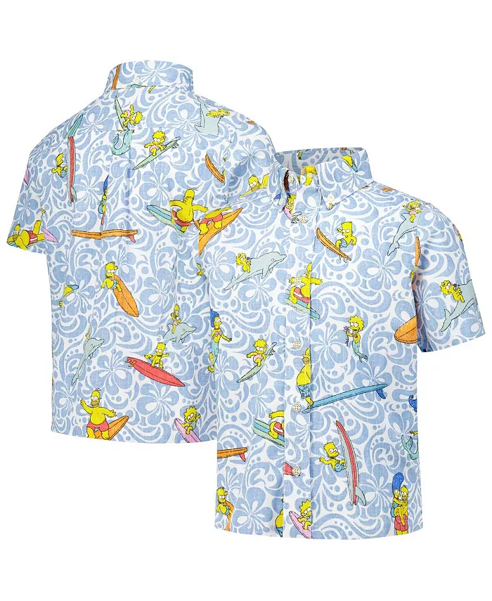 

Светло-голубая рубашка на пуговицах «Симпсоны» с изображением коровабунга для больших мальчиков и девочек Reyn Spooner