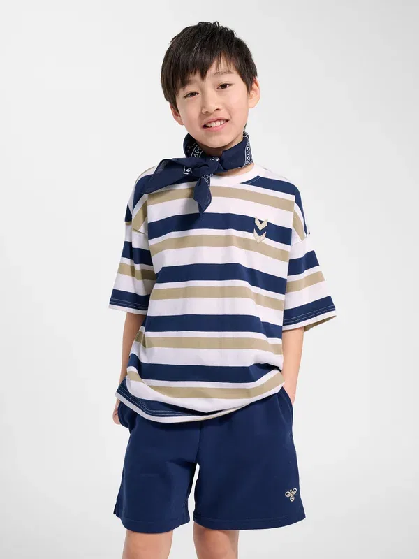 Футболка Hummel Hmljr silly s/s boxy stripe print t-shirt, средневековый синий — фото 2