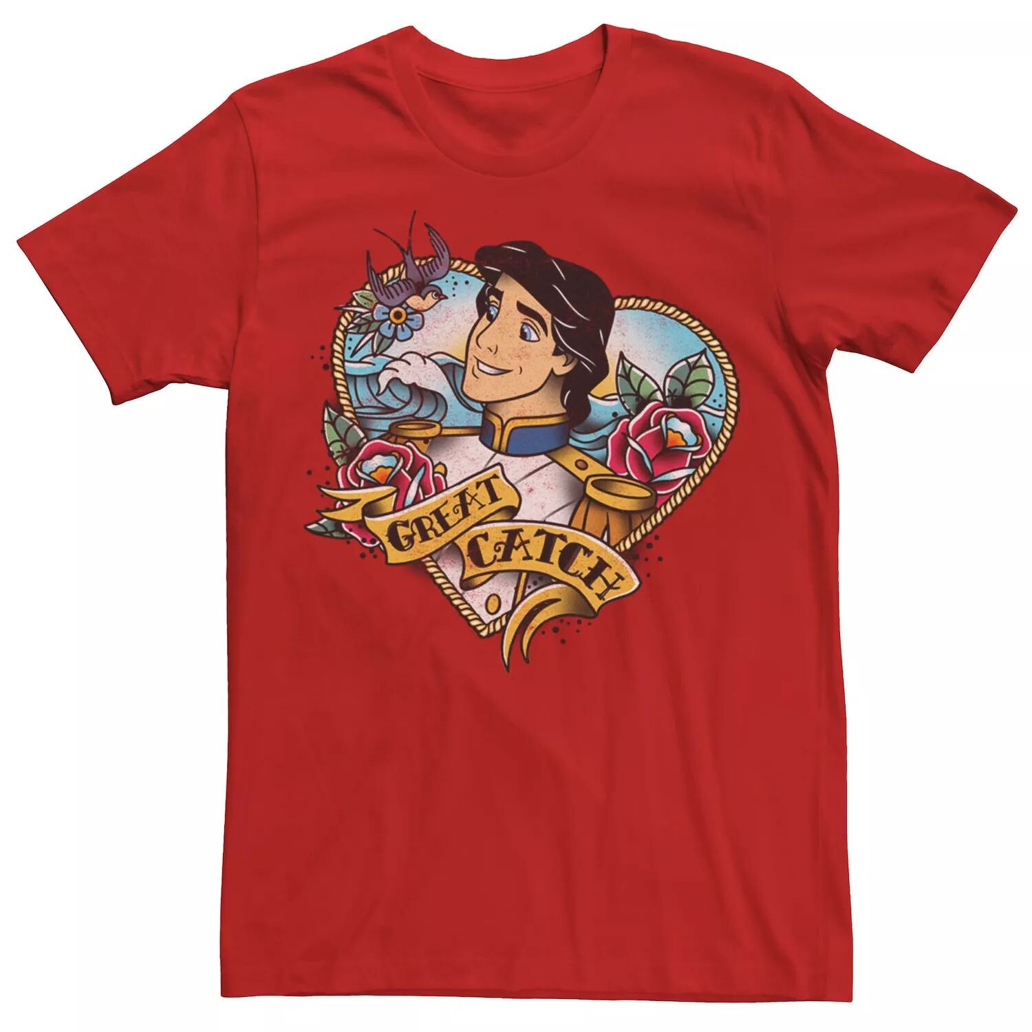 

Мужская футболка с портретом в стиле татуировки Disney Prince Eric Great Catch